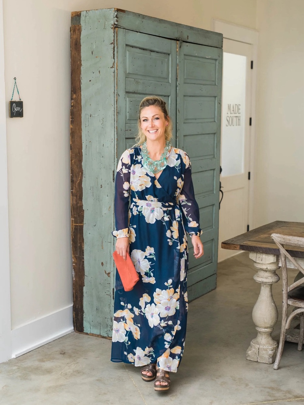 Navy dress forum Floral Wrap Maxi Dress - Women size M nwt